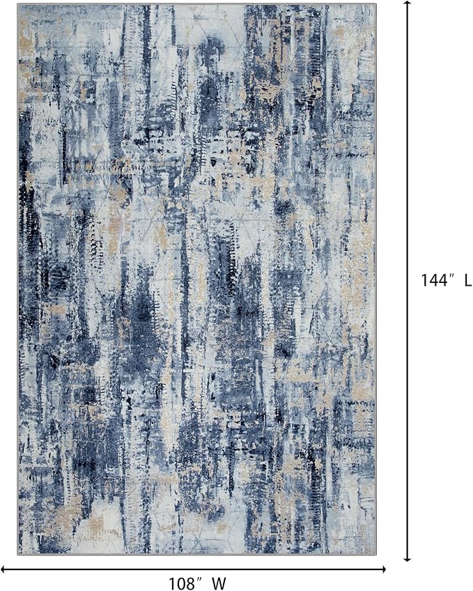 9x12 Area Rugs for Living Room: Washable Abstract Blue Gold Badroom Carpet | - Image 2