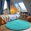 Teal Blue Round Area Rug 4ft, Soft Fluffy Bedroom Bedside Floor Circle Rugs by ONASAR