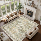 Soalmost Washable Area Rug 8x10 Large Soft Living Room Rugs Green/Orange | - Image 2