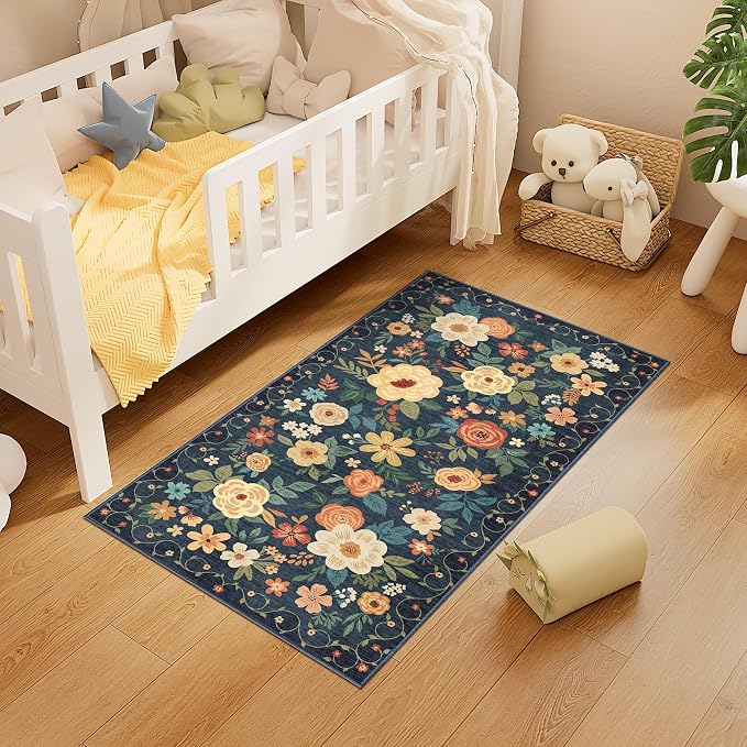 DUKINO 2x4 Entryway Rug, Floral Washable Kitchen Rugs Non Slip, Soft Indoor - Image 4