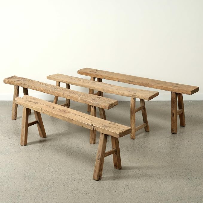 Artissance 20" H Vintage Noodle Bench 5-5.5ft Long Weathered Natural - Image 3