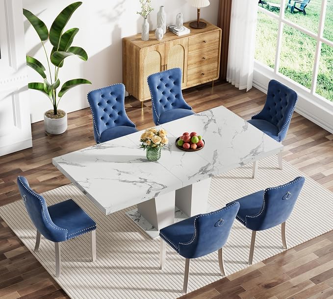 Henf 7 Pieces Faux Marble Dining Table Set - Image 2