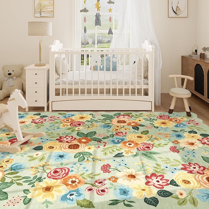 DUKINO 8x10 Area Rug for Living Room, Floral Washable Rug Non Slip, Low Pile - Image 7