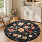 DUKINO 5ft Round Rug, Non Slip Floral Washable Small Circle Rug, Low Pile - Image 4