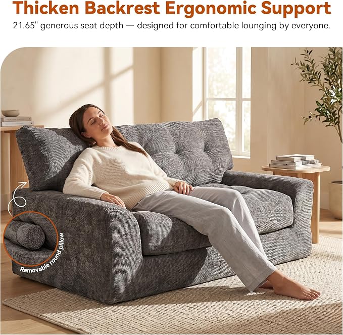 MONVANE 55.5" Convertible Loveseat Sofa, 2-in-1 Boneless Sleeper Sofa Bed Futon - Image 6