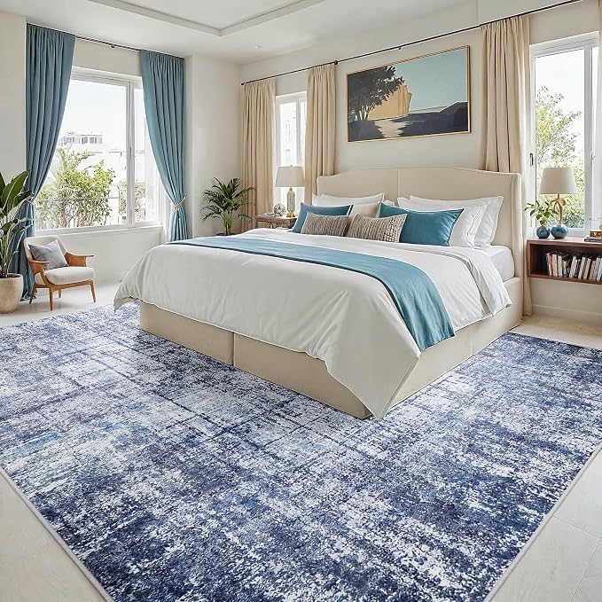 8x10 Washable Area Rug for Living Room Bedroom: Non-Slip Modern Navy Blue | - Image 2