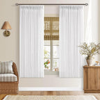 Semi Sheer Pinch Pleated Boho Linen Window Curtains 63 Inch Long 2 Panels | by Twodrapes