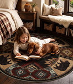 Southwestern Round Rug 4ft, Low Pile Soft Circle Rug - Image 8
