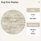 Soalmost 5x5 Brown Round Rug 6ft Circle Living Room Area Rugs Non-Slip | - Image 5