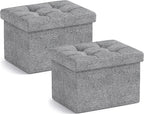 Ornavo Home Small Storage Ottoman, Foldable Collapsible Rectangle Linen Ottoman by OrnavoHome