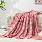 BEDELITE 3D Ribbed Jacquard Pink Fleece Twin Blanket - Image 7