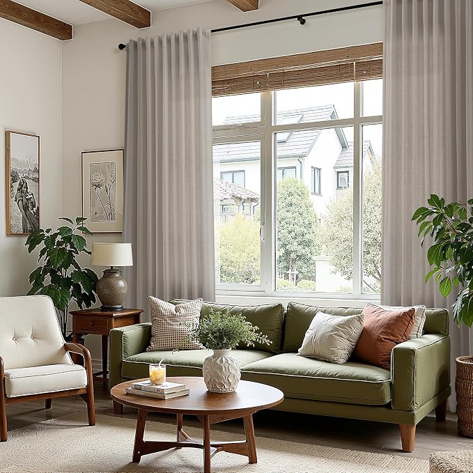 Grey Beige Linen Curtains 84 Inches Long - Image 8