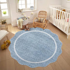 GarveeHome Scalloped Round Washable Rug, Soft Modern Round Rugs 5ft, Boho Blue by GarveeHome