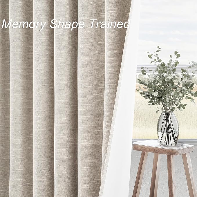 Oatmeal Blackout Curtains for Living Room 100 Inch Long 2 Panels, Linen - Image 3