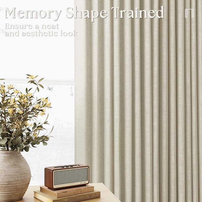 Pinch Pleat Extra Wide Beige Linen Curtain 102 Inches Long 70 Wide 1 Panel | - Image 3
