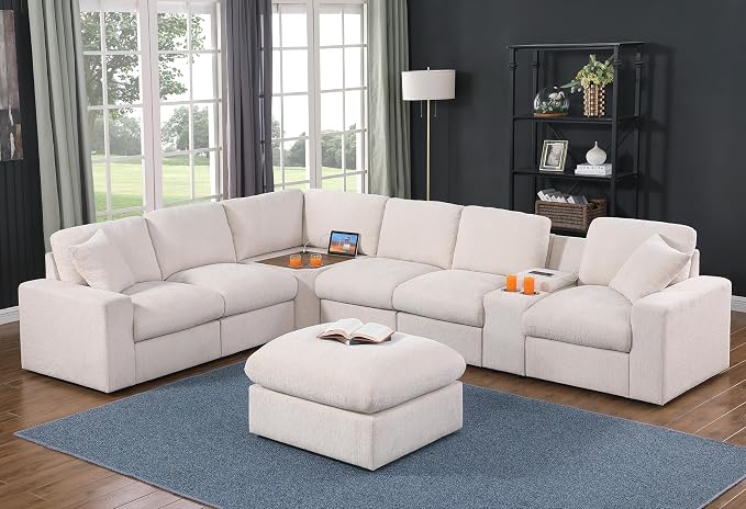 Ball & Cast 127" Oversized Modular Sectional Sofa L-Shaped, Large Chenille by BallCast