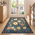 DUKINO 4x5 Area Rug for Entryway, Floral Washable Rug Non Slip, Lightweight by DUKINO