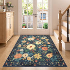DUKINO 4x5 Area Rug for Entryway, Floral Washable Rug Non Slip, Lightweight by DUKINO
