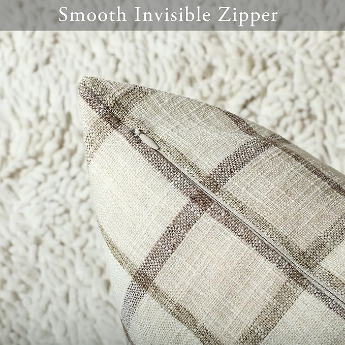 Stellhome Pack of 2 Linen Buffalo Check Decorative Throw Pillow Covers - Image 3