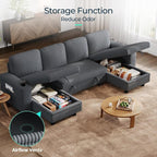 LINSY HOME Sectional Sofa with Pull Out Bed, 4 Seats Corduroy Reversible - Image 6