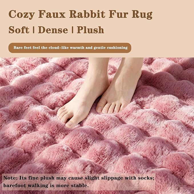 Dusty Rose Rabbit Plush Rug 4'x6', Fluffy Shaggy Area Rug - Image 5