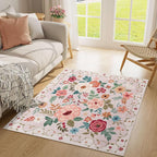 DUKINO 4x4 Square Area Rug, Soft Floral Washable Rug - Image 8