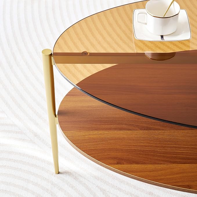 LumFurn Oval Glass Coffee Table, Mid-Century Modern Design, L43 x W22 x H17 inch - Image 8