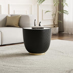 Black Round Side Table, 19.7" Faux Marble Fluted End Table - Image 3