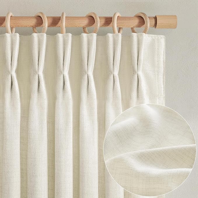 70 Inch Extra Wide Pleated Linen Kids Room Curtains 102 Inches Long, Cream - Image 2