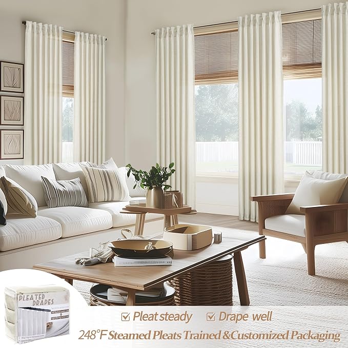 Extra Long 112 Inch Cream Pinch Pleat High Ceiling Curtains - Image 6