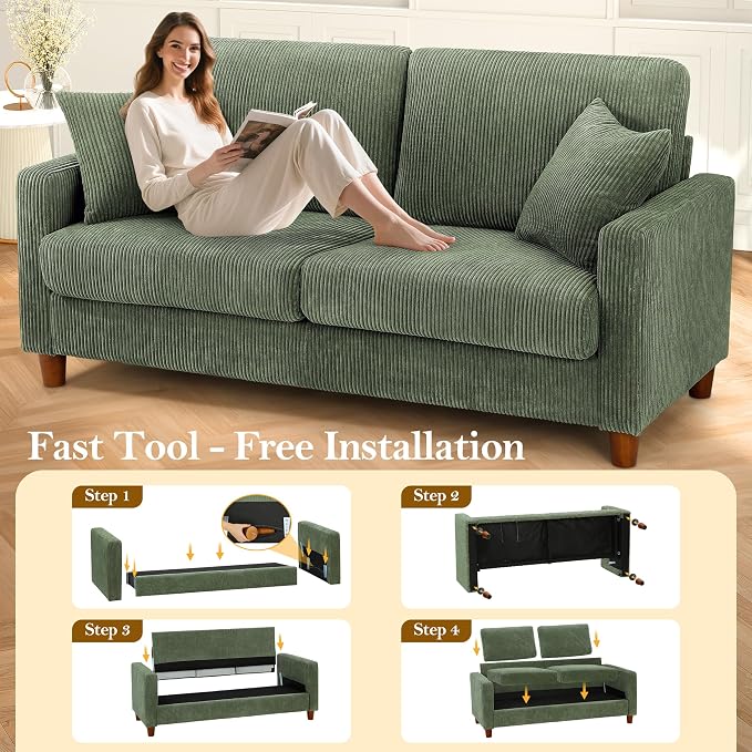 Kidirect 70in Corduroy Couch, Sofas - Image 6
