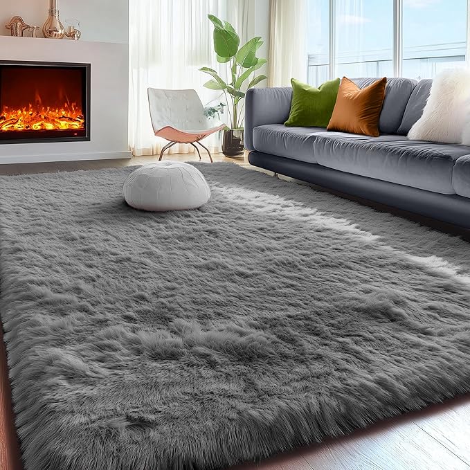 Grey Area Rugs for Living Room, Plush Fluffy Bedroom Rugs for Dorm Room 5x8 | - Image 5