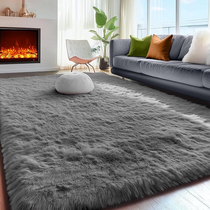 Fluffy Grey Rug for Bedroom 4x6, Modern Area Rugs for Kids Room Living Room | - Image 5