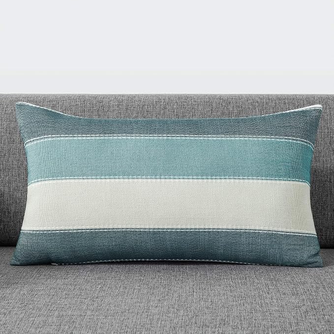 AmHoo Pack of 2 Farmhouse Stripe Check Throw Pillow Covers Set Case Cotton - Image 2