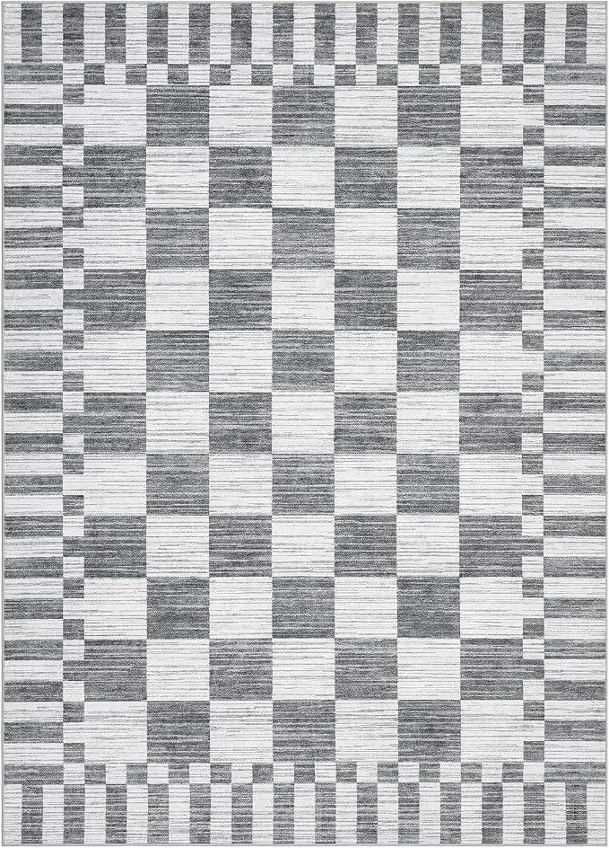GarveeHome Grey Checkered Rug 5x7 Area Rugs Washable Living Room 5x7 Rug | - Image 5