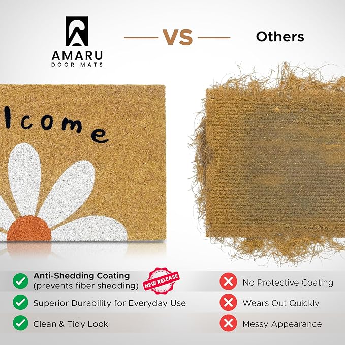 Coir Welcome Mat, Welcome Daisy, 24 x 36 in | 100% Natural Coir, Anti-Shedding - Image 3