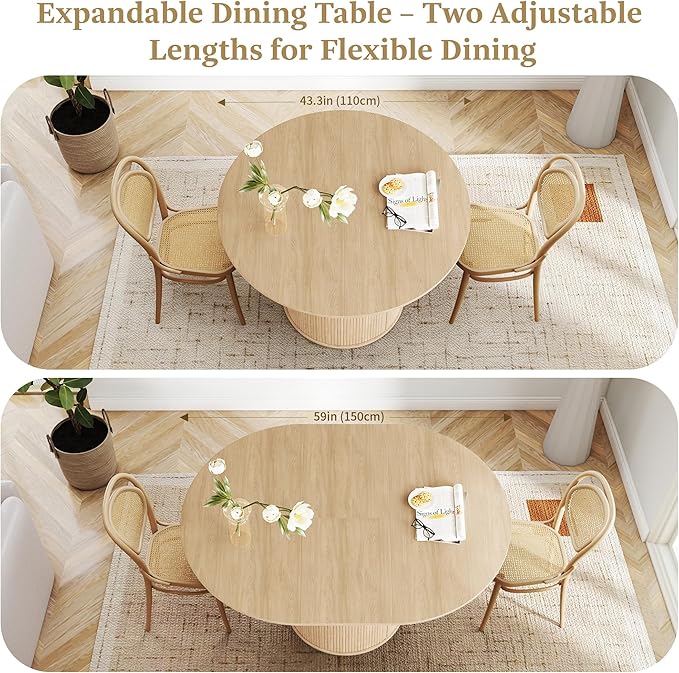 weselon 43"-59" Extendable Round to Oval Dining Table - Image 3