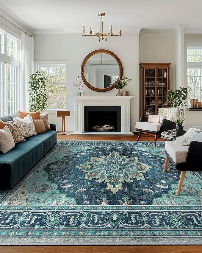 RELEANY Washable Area Rug, Large 10'x14', Teal | Non-Slip, Water Repellent - Image 2