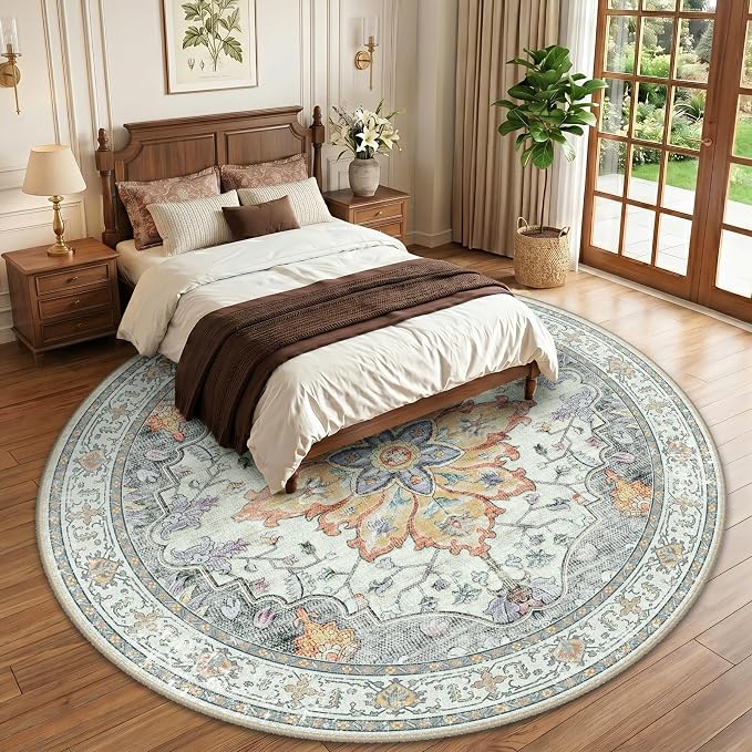 RELEANY Washable Area Rug, Round 10ft, Water Repellent, Pet Friendly, Vintage - Image 2