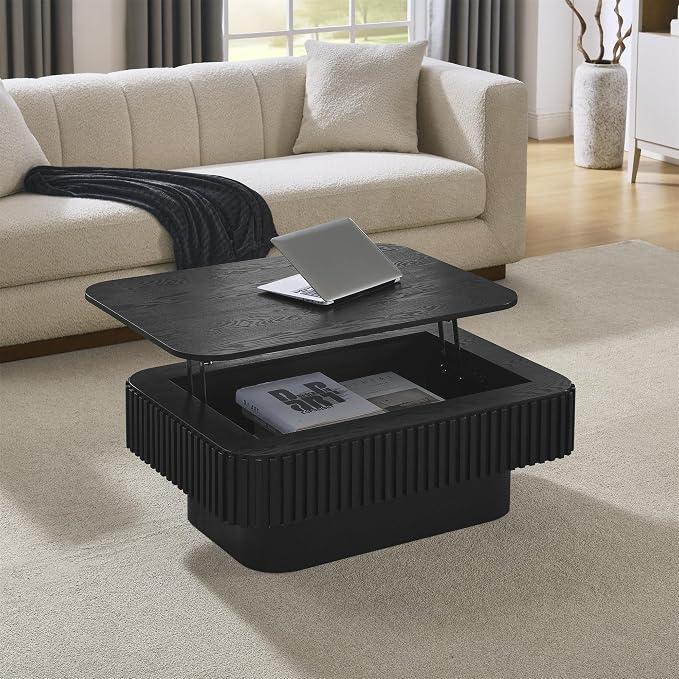 Lift Top Coffee Table for Living Room, Rectangle Handmade Solid Wood Strips - Image 2