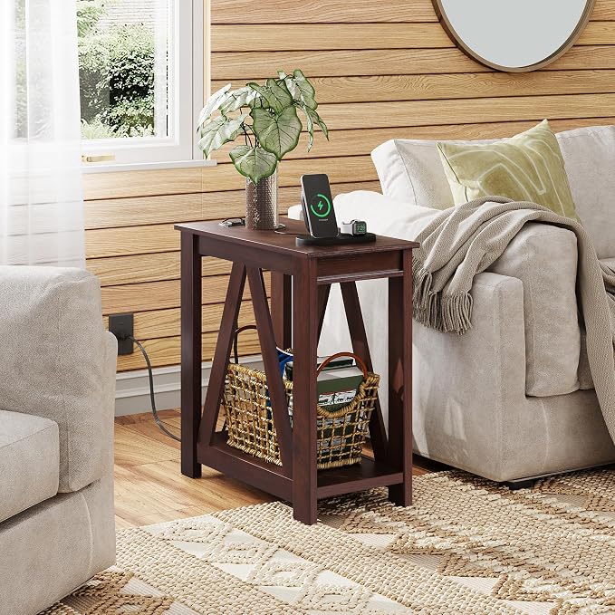 WLIVE Narrow End Table with Charging Station of Open Storage Shelf，Sofa Side - Image 2