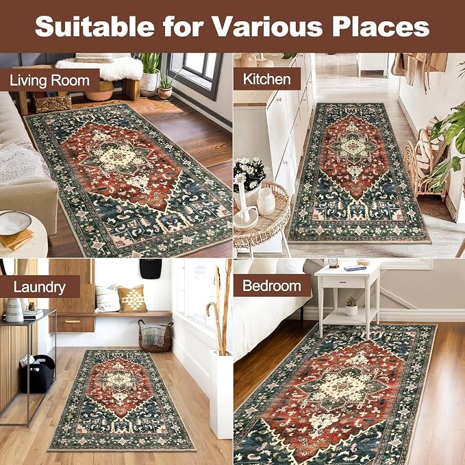 Yamaziot Washable Runner Rug, 3x6 Non-Slip Boho Vintage Hallway Kitchen Rug | - Image 8