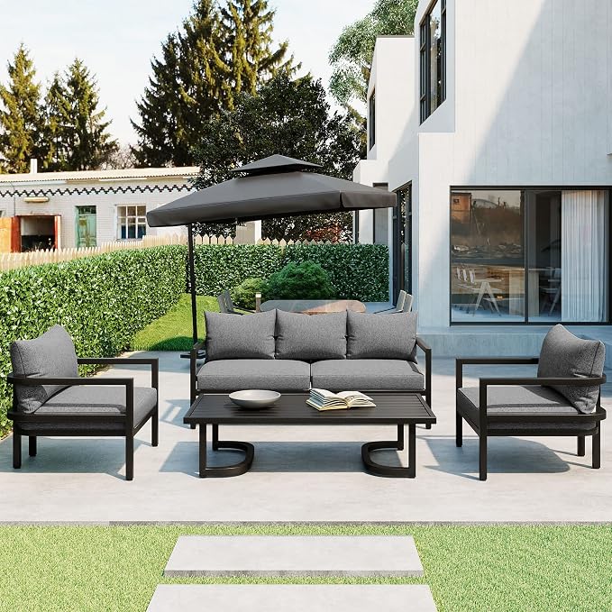 4-Piece Outdoor Steel Sofa Set, All Weather Patio Conversation Set - Image 2