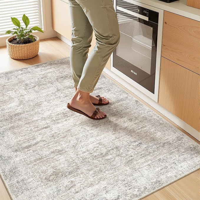 3x4 Rugs for Entryway, Washable Area Rug, Taupe | Small Rug for Kitchen - Image 5