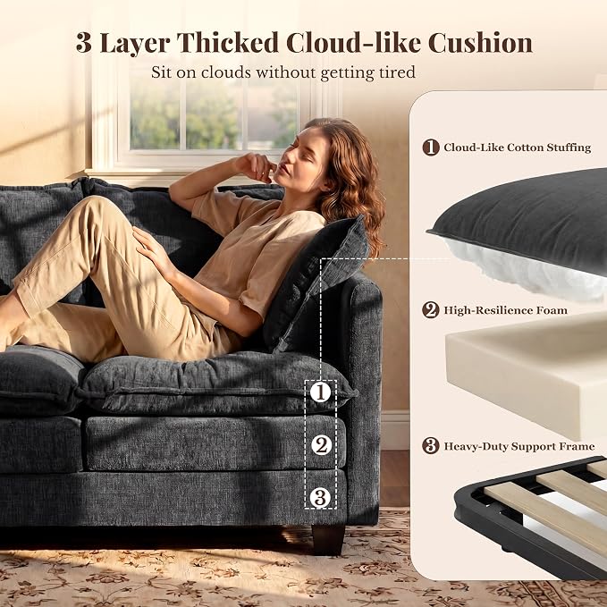 Loveseat Sofa with Ottoman, Cloud 3-Layer Cushion, Living Room, in a Box - Image 3