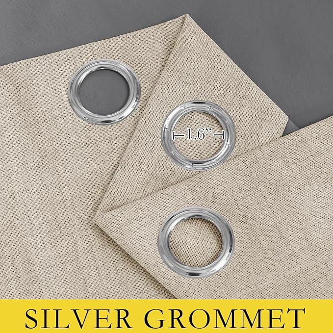 NICETOWN Cream Thick Linen Blend 100% Blackout Curtains 63" Long 2 Panels Set - Image 6