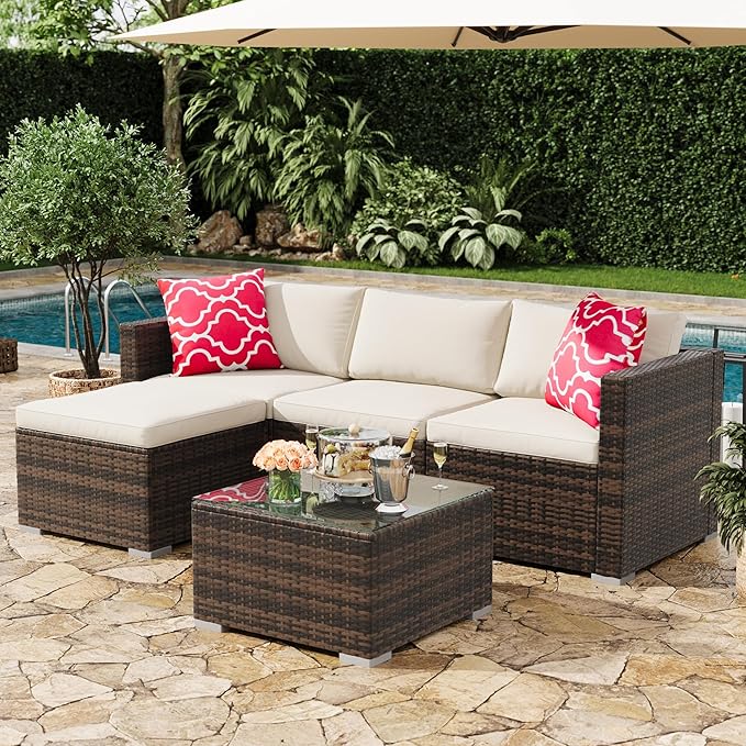 5-Piece Outdoor Sectional Sofa Set, All-Weather PE Rattan Patio Furniture by Unknown