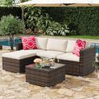 5-Piece Outdoor Sectional Sofa Set, All-Weather PE Rattan Patio Furniture by Unknown