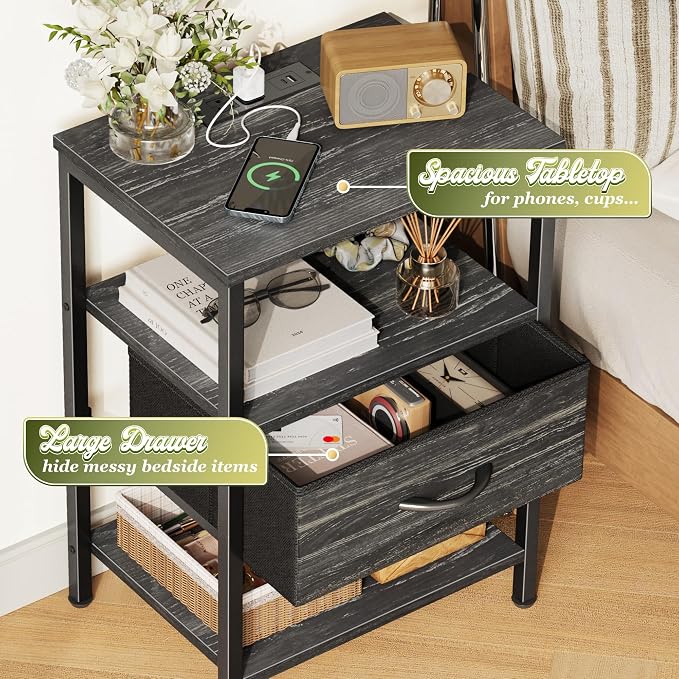 SUPERJARE Nightstand with Charging Station, Bed Side Table with Adjustable - Image 5