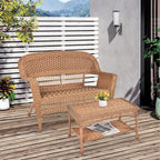 Jeco Wicker Patio Love Seat and Coffee Table Set in Honey Without Cushion - Image 3
